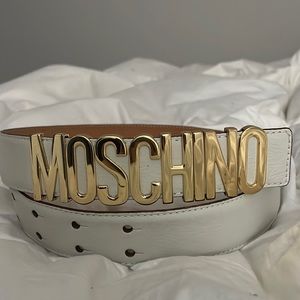 Moschino White Leather Logo Belt